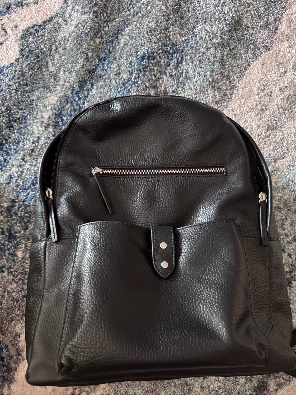 Cole Haan Black Leather Backpack with Front Pocket and Zip